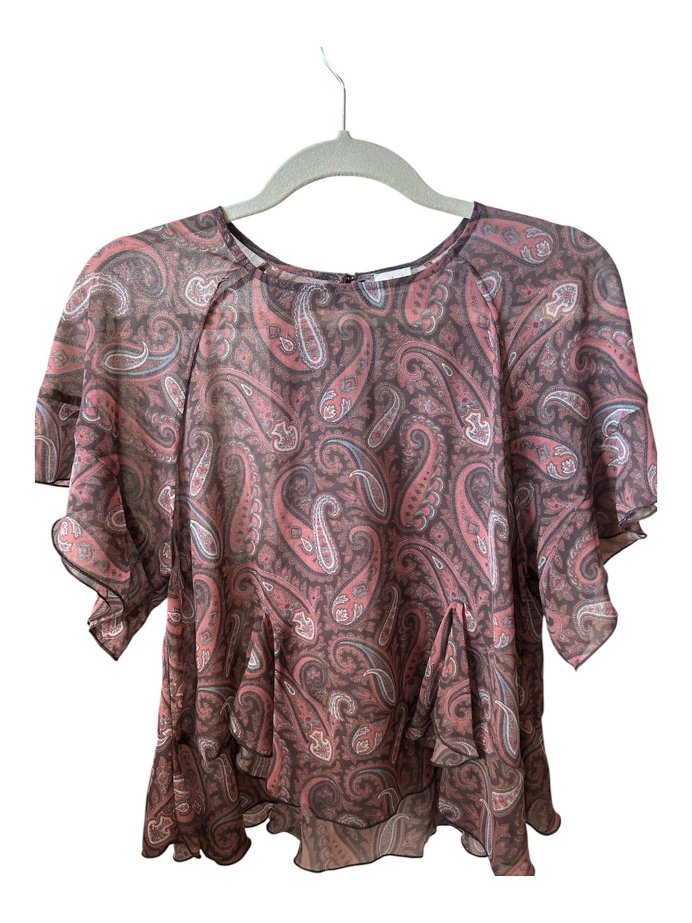 Wilfred Paisley Flutter-Sleeve Blouse in Pink and Brown